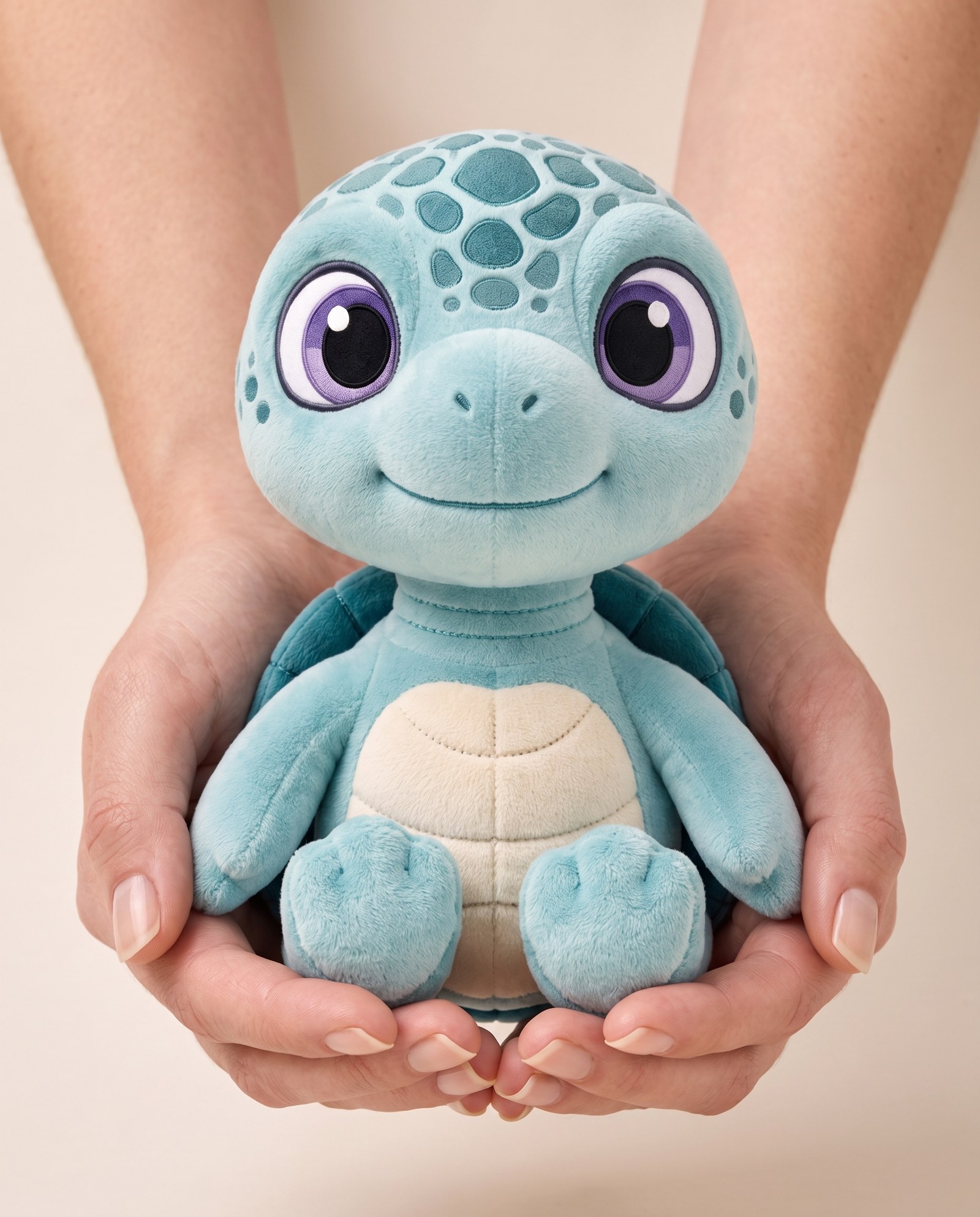 Eli plush held in two cupped hands